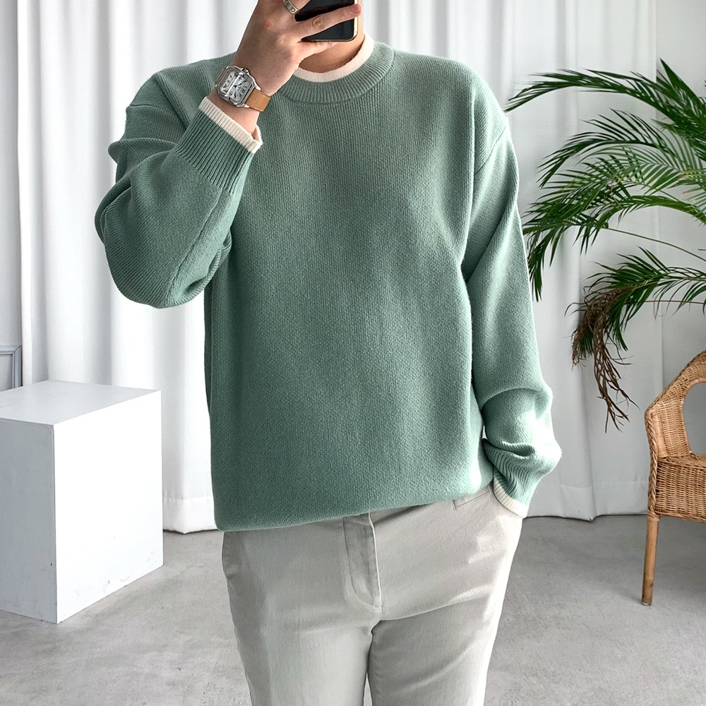 Thick and Soft color combination overfit Round Knit