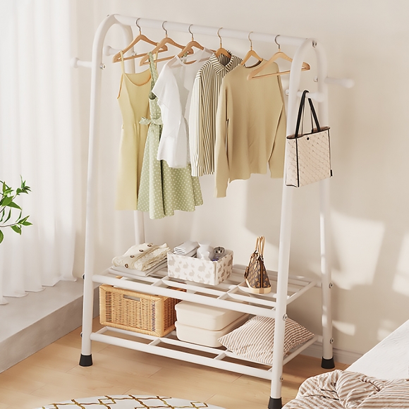 ราวแขวนเสื้อแบบมีชั้นวางเหล็กเรียบง่าย