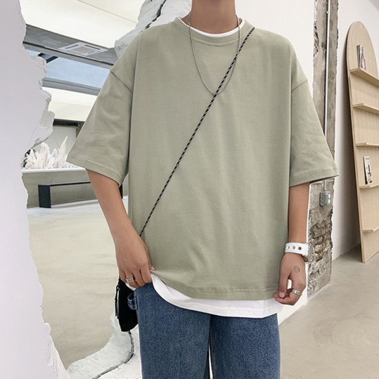 Round neck plain T-shirt layered Short-sleeve 7Color Tee Men