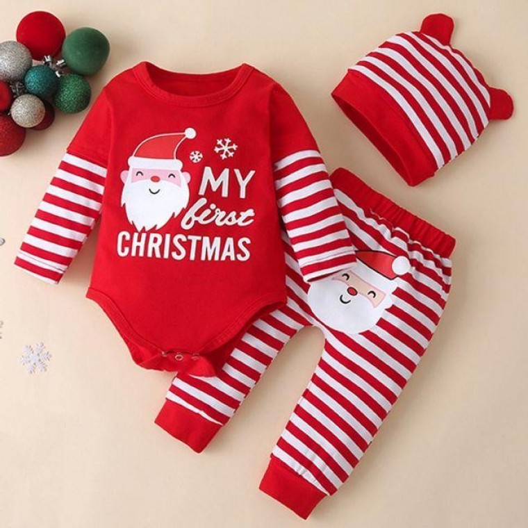 Red Santa Christmas Children Bodysuit 3-piece set 204974